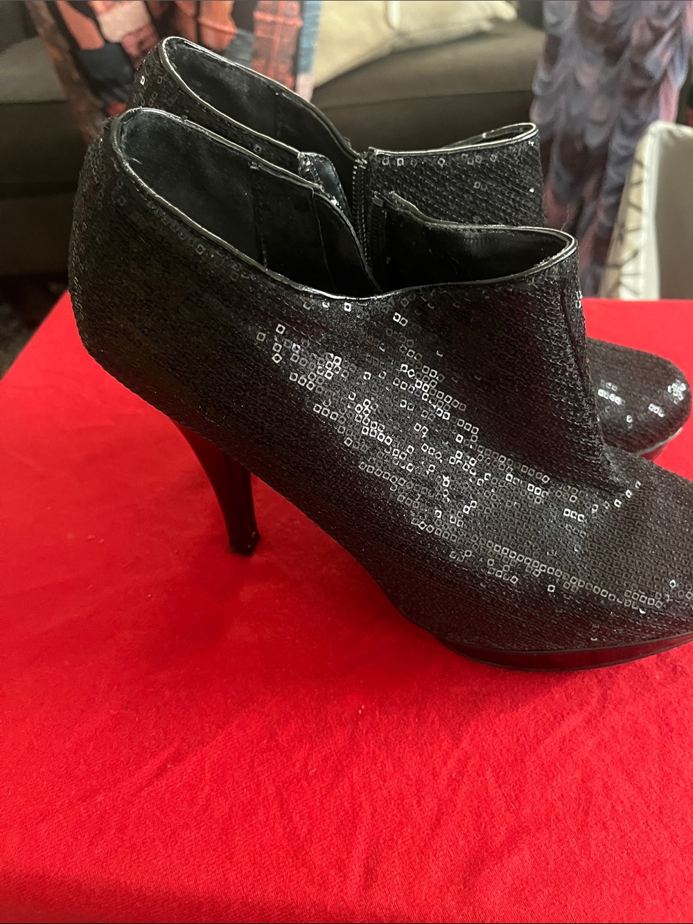 Dream Pairs Black Sequin Ankle Booties with Stiletto Heel